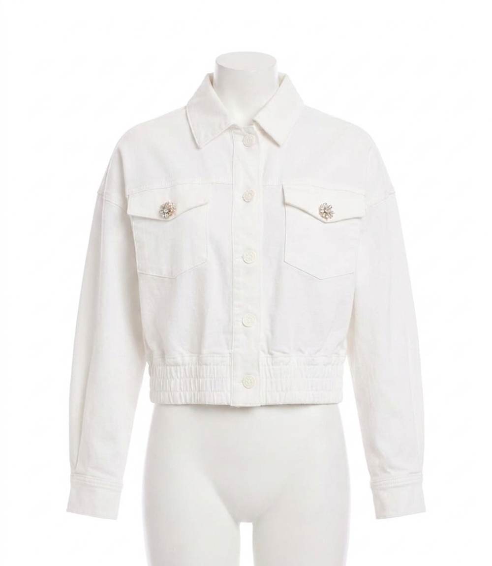 NEW KAREN KANE nysa novelty button jean jacket in off white
